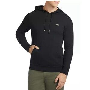 Lacoste Men’sHoodie Jersey Long Sleeve Tee Shirt with Kangaroo Pocket Sz M Black